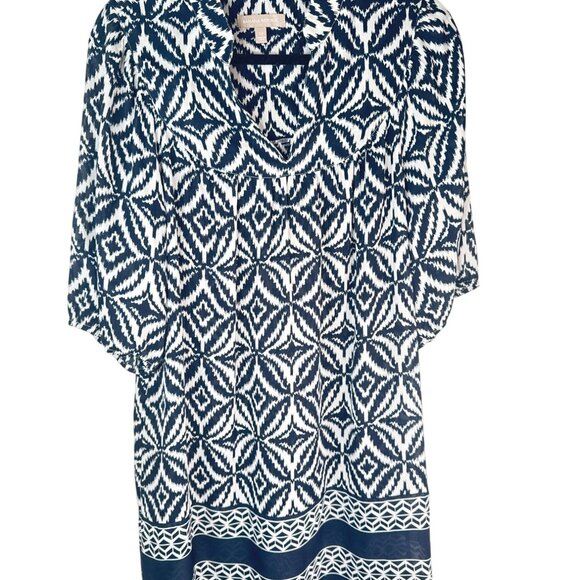 Banana Republic Navy Blue & White 12 Geometric Print Tunic Dress Polyester - Picture 7 of 16